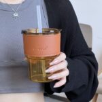Coffee Cup Glass Mug Cups with Lids and Straws Leak-proof