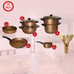 Batterie de cuisine Cook'art  15 pièces - Granite - Gold